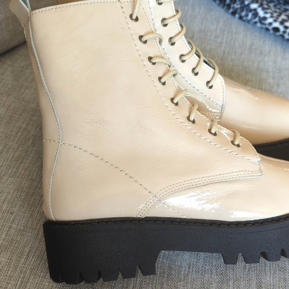 Maeve Patent Leather Combat Boots Lace Up Cream Size 37 US 6.5 - Picture 12 of 14